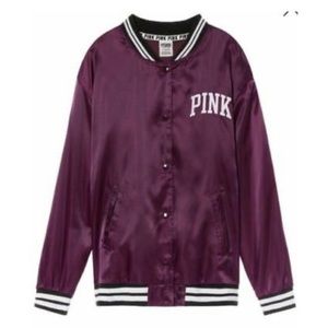 (VS PINK) Burgundy Satin Bomber Jacket